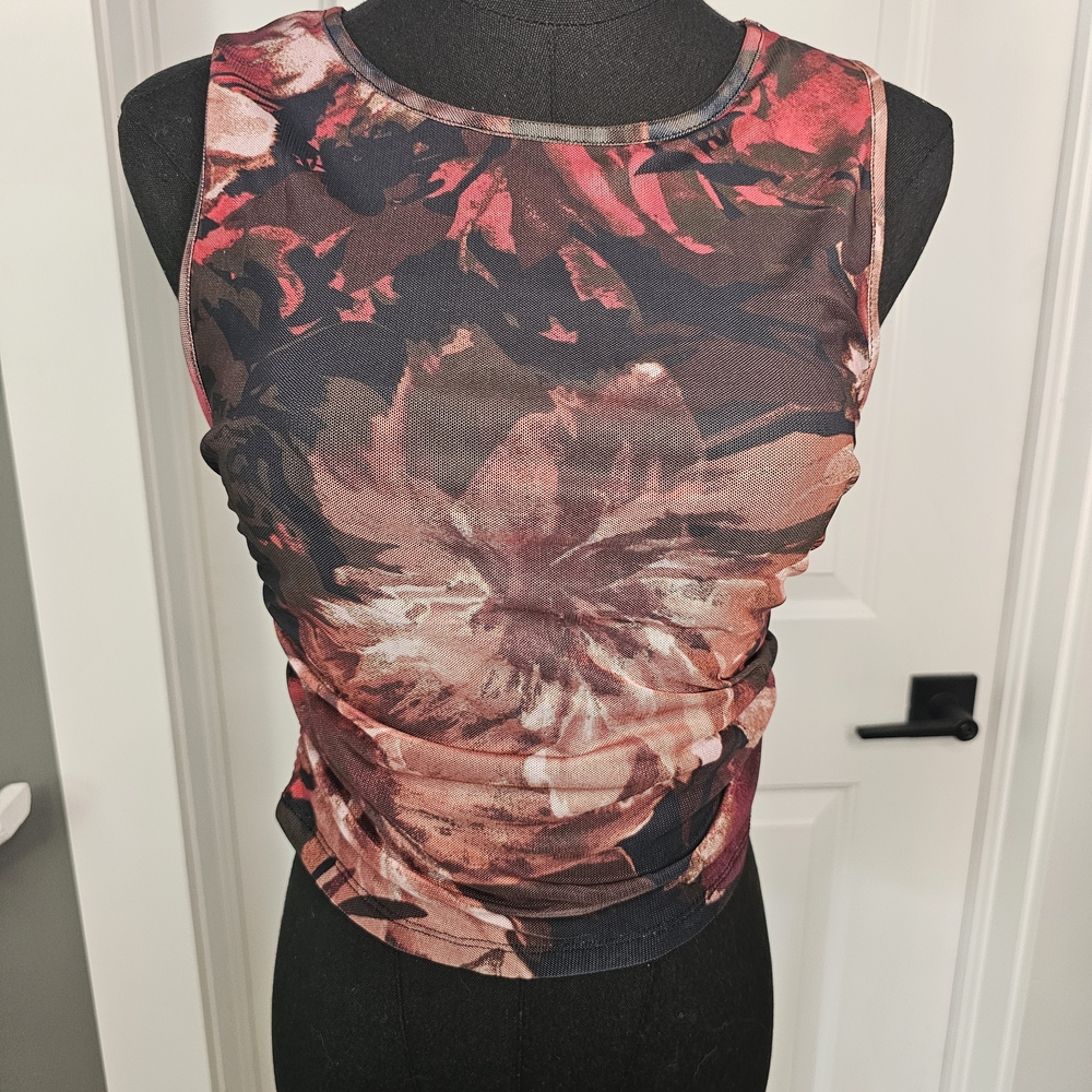 Eclipse Orange and Pink Ruched Crop Tank Top
